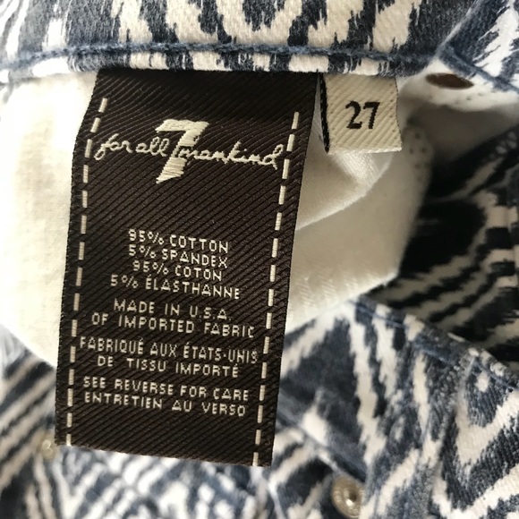 7 For All Mankind Blue White Print Cropped Skinny - Picture 7 of 8